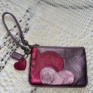 Coach Valentines Edition Heart Wristlet in Metallic Pink and Purple